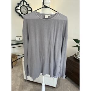 Three Feathers Anthropologie Linen Blnd Long Sleeve Top Tunic Relaxed Grey Crew